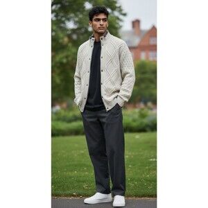 Carbon 2 Cobalt NWOT mens zippered sweater jacket Large cabincore quiet luxury